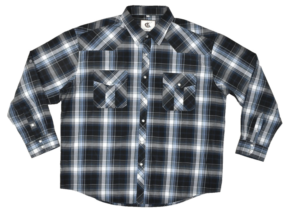 Men's Coevals Club Blue Black Plaid Snap Button Western Shirt Regular Size XXL